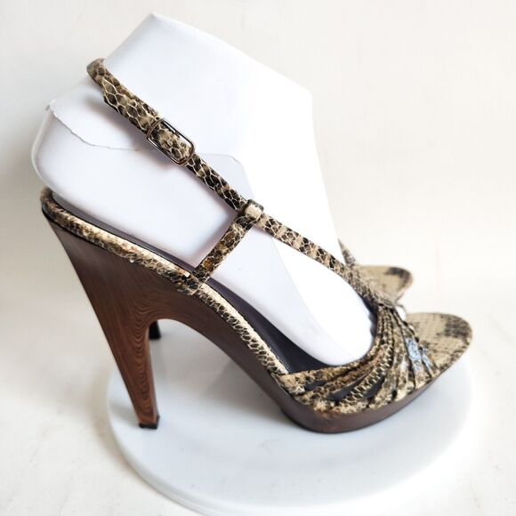 Jessica Simpson Leather Slingback Snakeskin 1" Platform 5" Heels Sexy Size 7 - Picture 2 of 9